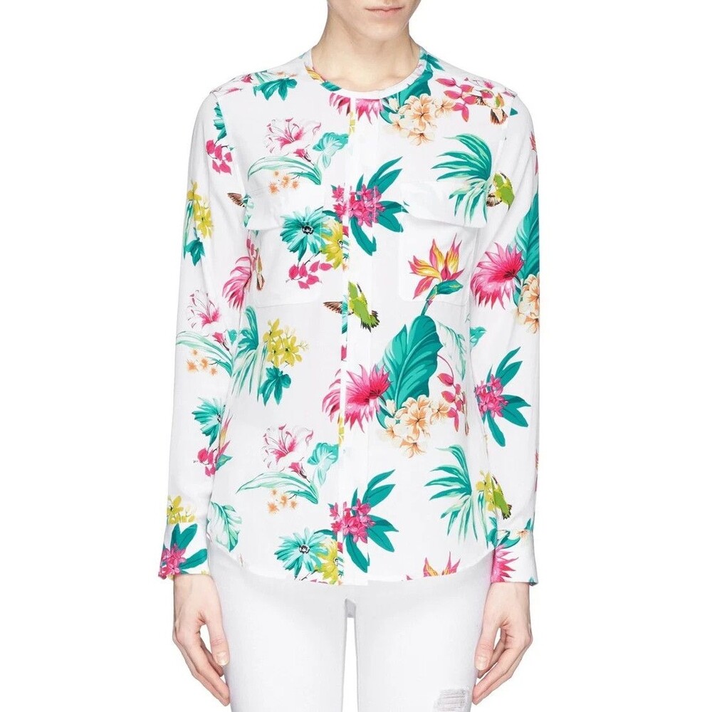 Equipment Femme Lynn Botanic Floral Print 100% Silk Blouse Shirt L/S Size XS